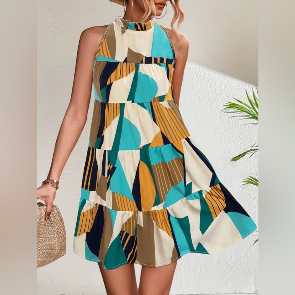 Printed Mockneck Mini Dress